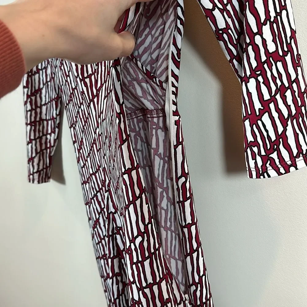 Laundry by Design Red White Print 3/4 Sleeve Faux Wrap Dress Women Size 0